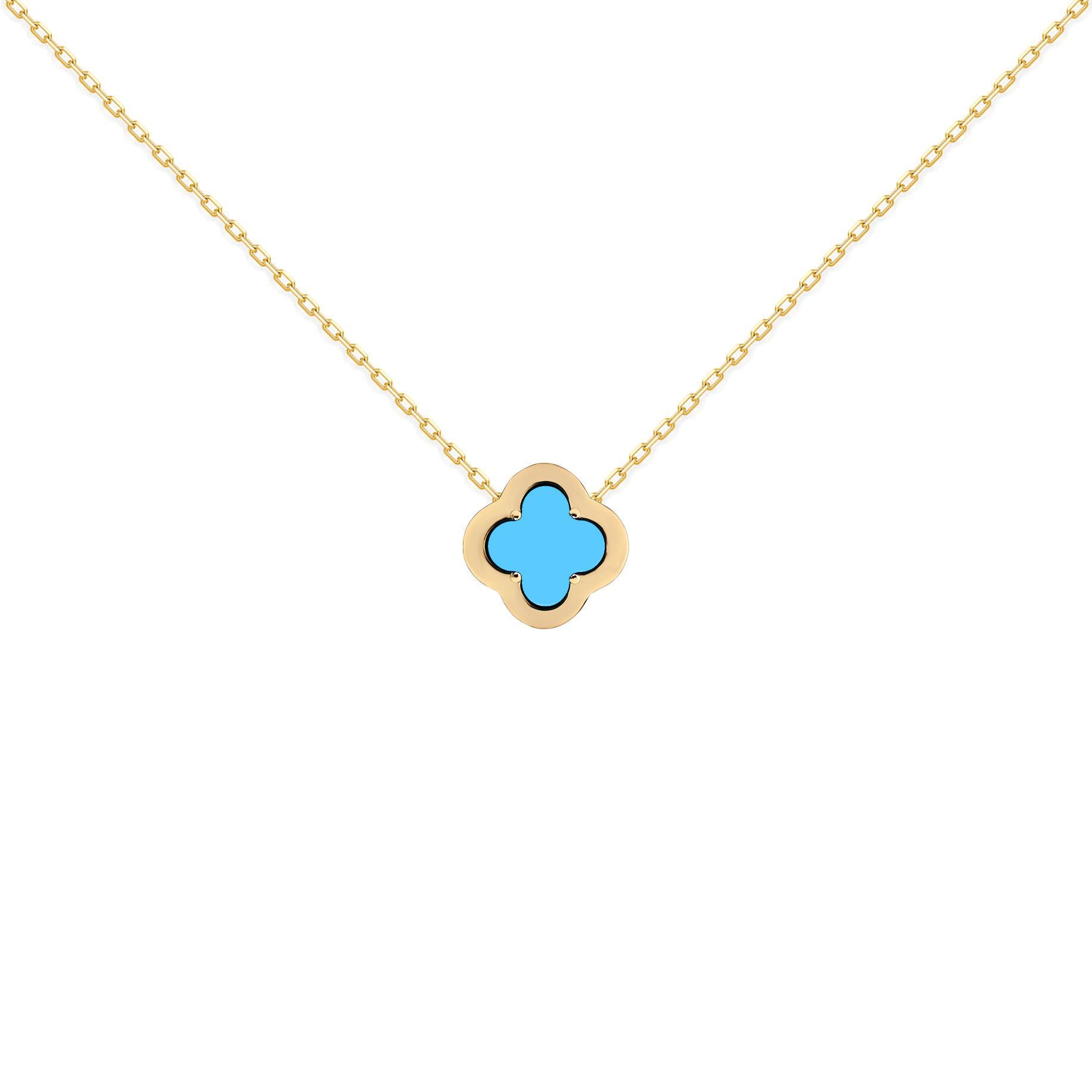 Gold-plated Silver  CZ Turquoise Clover Kiss Charm Necklace 16-18" - 8-19-2890