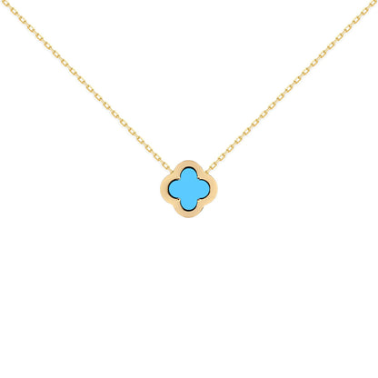 Gold-plated Silver  CZ Turquoise Clover Kiss Charm Necklace 16-18" - 8-19-2890