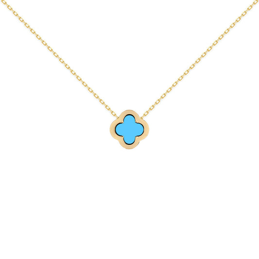 Gold-plated Silver  CZ Turquoise Clover Kiss Charm Necklace 16-18" - 8-19-2890