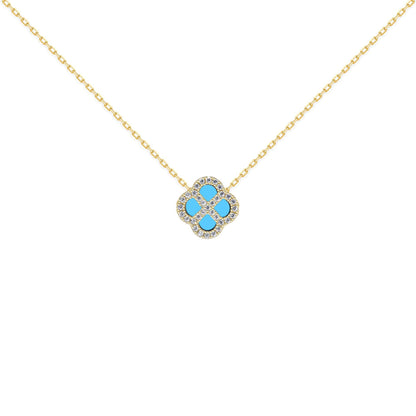 Gold-plated Silver  CZ Turquoise Clover Kiss Charm Necklace 16-18" - 8-19-2890