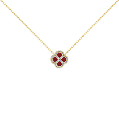 Gold-plated Silver  CZ Red Agate Clover Kiss Charm Necklace 16-18" - 8-19-2900