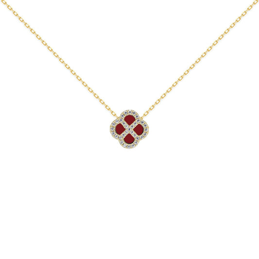 Gold-plated Silver  CZ Red Agate Clover Kiss Charm Necklace 16-18" - 8-19-2900