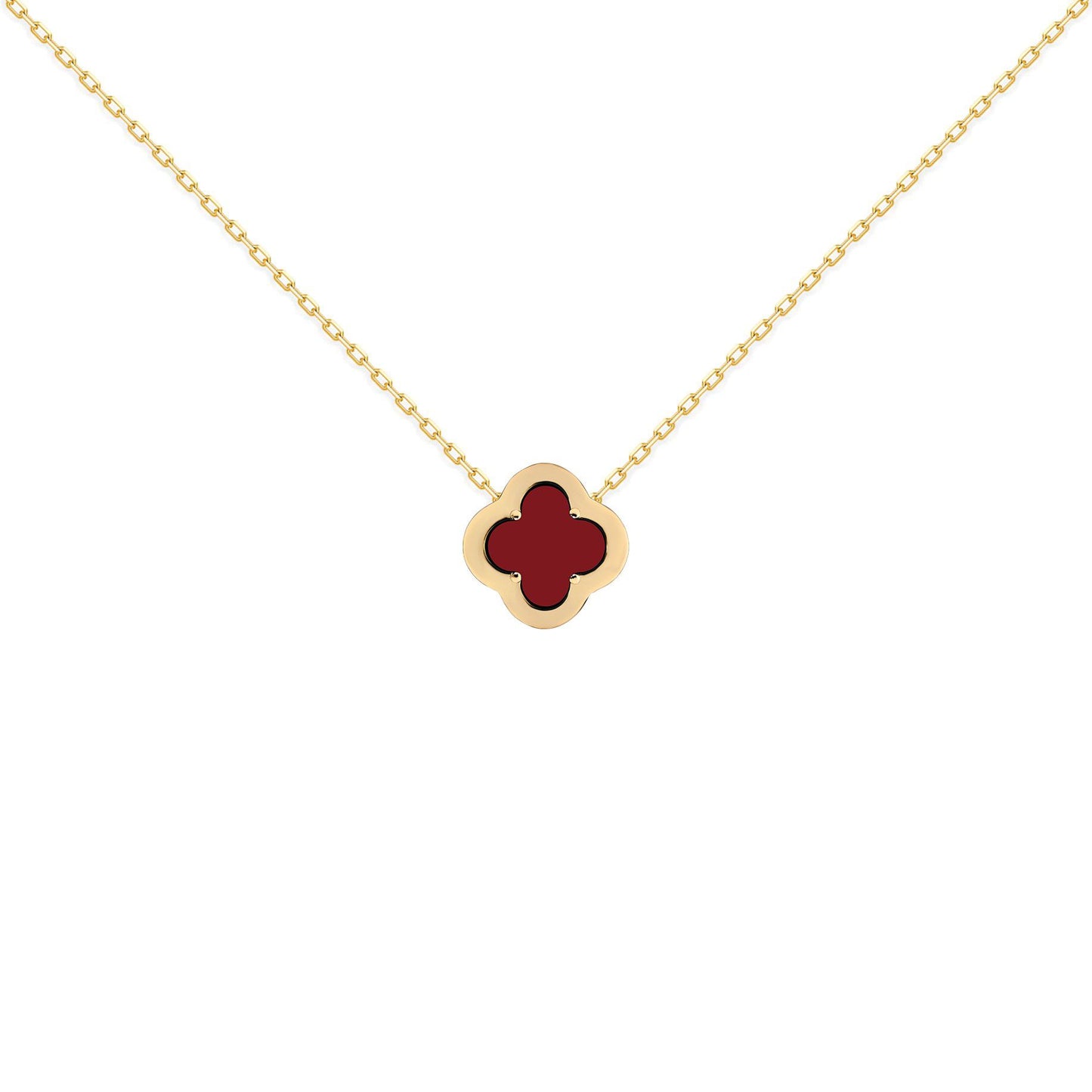 Gold-plated Silver  CZ Red Agate Clover Kiss Charm Necklace 16-18" - 8-19-2900
