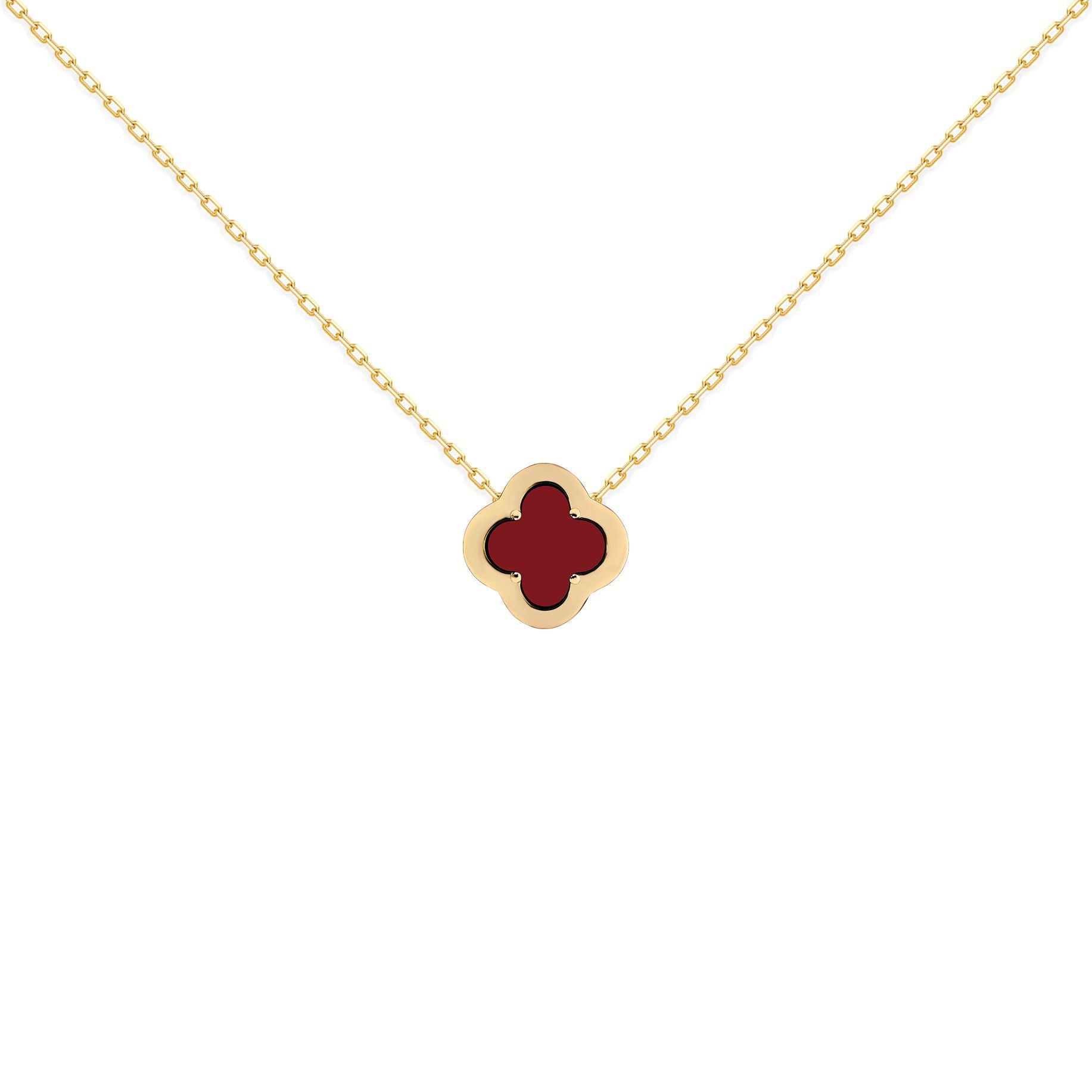 Gold-plated Silver  CZ Red Agate Clover Kiss Charm Necklace 16-18" - 8-19-2900