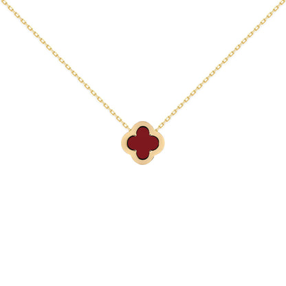 Gold-plated Silver  CZ Red Agate Clover Kiss Charm Necklace 16-18" - 8-19-2900