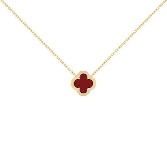 Gold-plated Silver  CZ Red Agate Clover Kiss Charm Necklace 16-18" - 8-19-2900