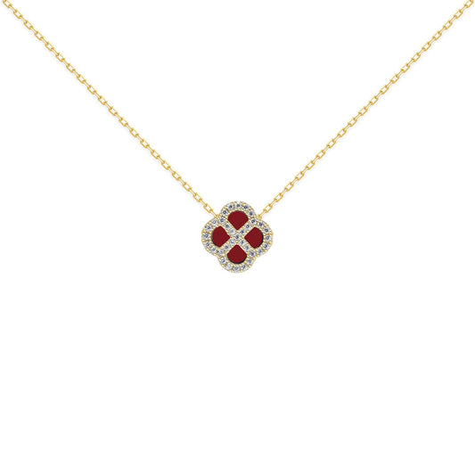 Gold-plated Silver  CZ Red Agate Clover Kiss Charm Necklace 16-18" - 8-19-2900