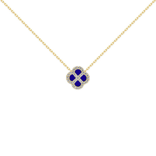 Gold-plated Silver  CZ Blue Lapis Clover Kiss Charm Necklace 18" - 8-19-2910