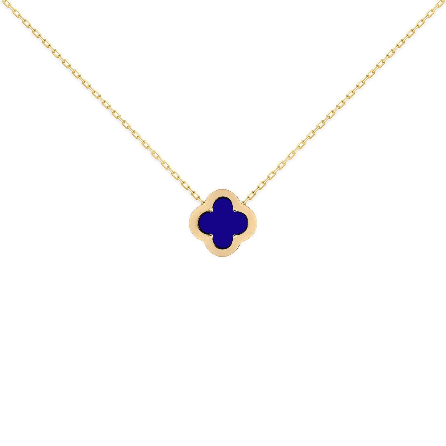 Gold-plated Silver  CZ Blue Lapis Clover Kiss Charm Necklace 18" - 8-19-2910