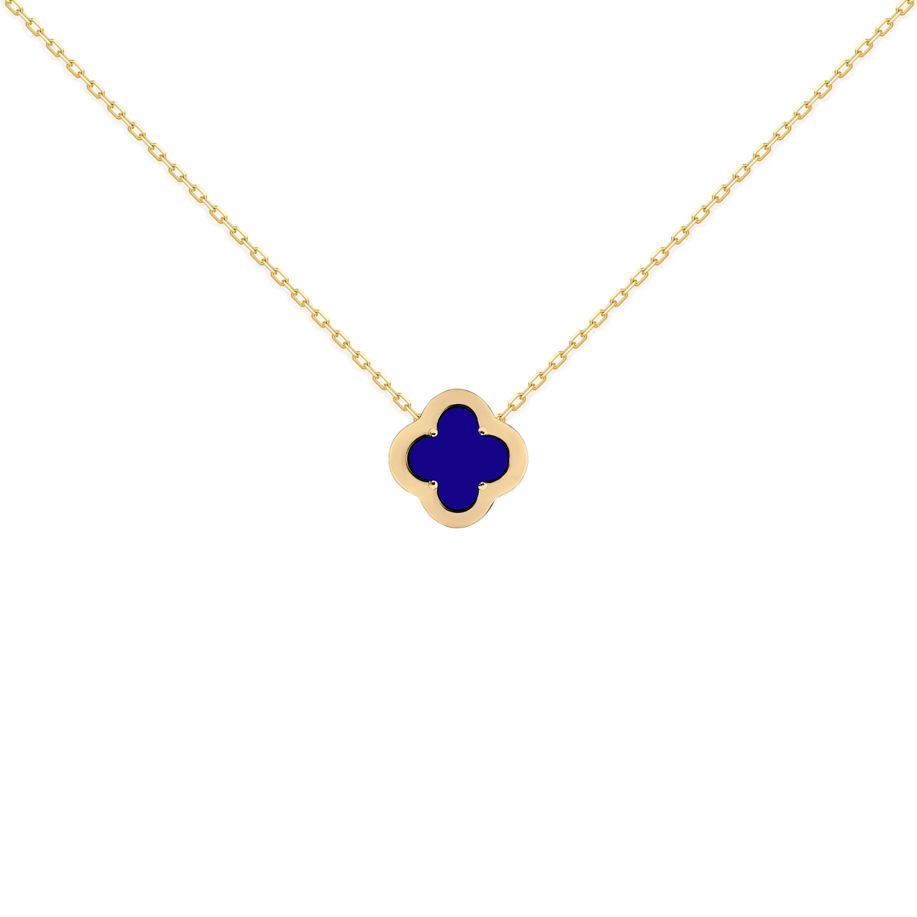 Gold-plated Silver  CZ Blue Lapis Clover Kiss Charm Necklace 18" - 8-19-2910