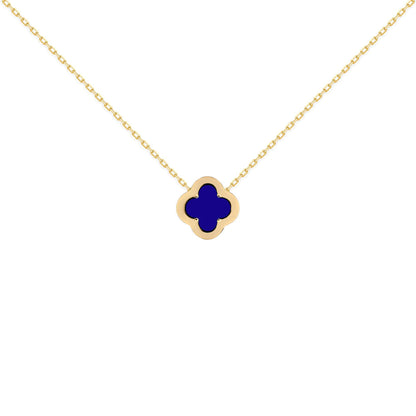 Gold-plated Silver  CZ Blue Lapis Clover Kiss Charm Necklace 18" - 8-19-2910