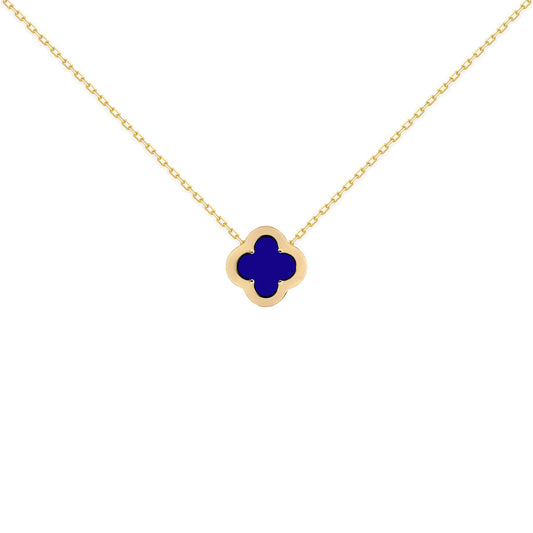 Gold-plated Silver  CZ Blue Lapis Clover Kiss Charm Necklace 18" - 8-19-2910