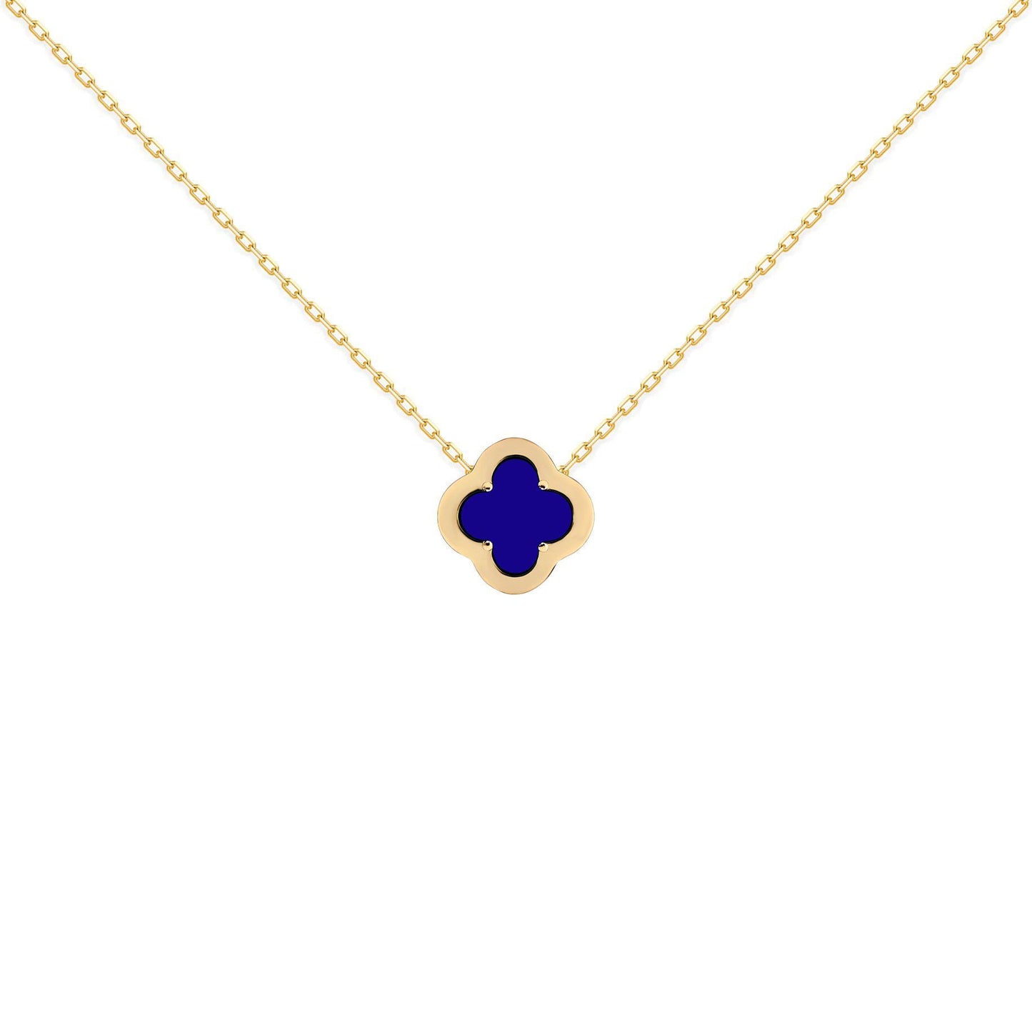 Gold-plated Silver  CZ Blue Lapis Clover Kiss Charm Necklace 18" - 8-19-2910