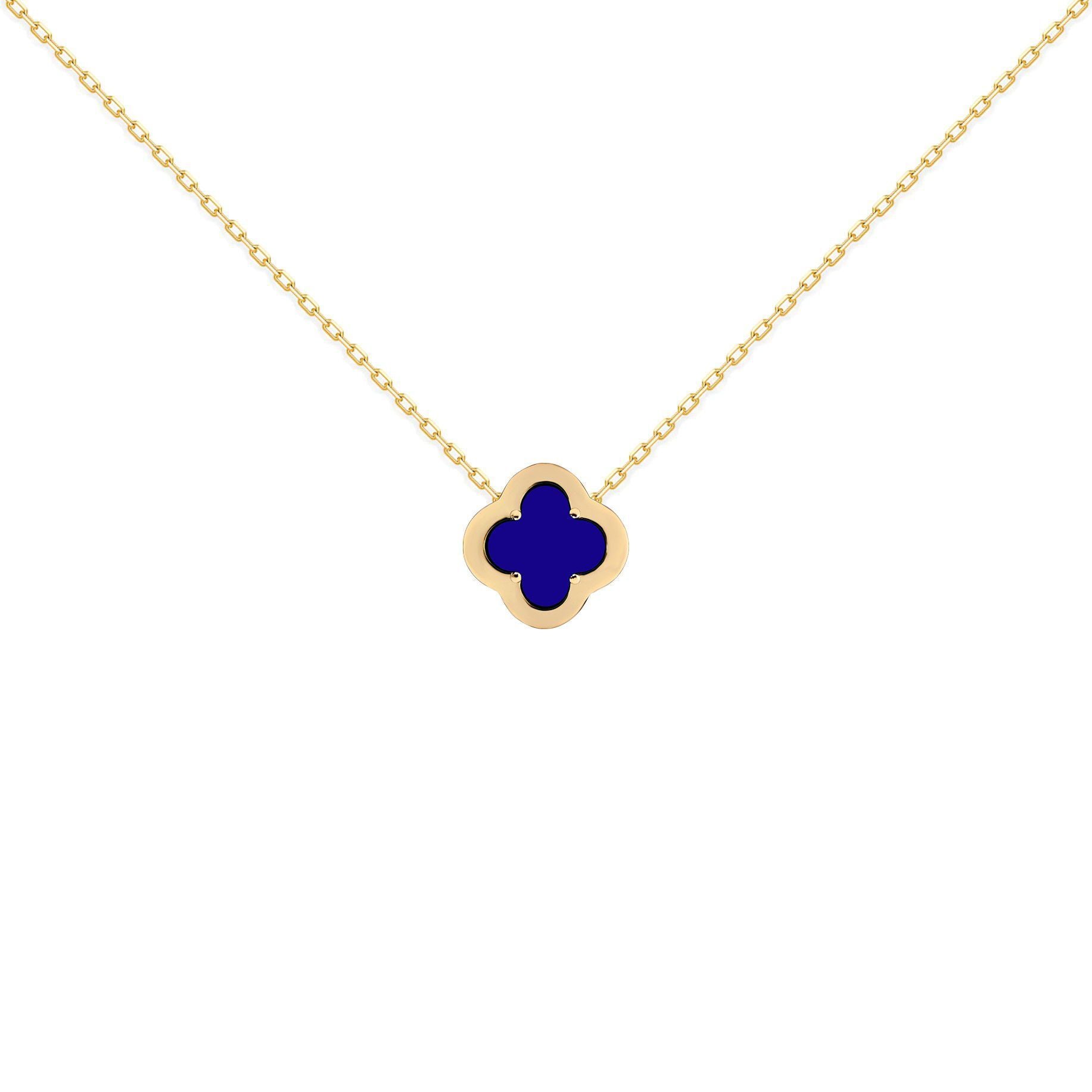 Gold-plated Silver  CZ Blue Lapis Clover Kiss Charm Necklace 18" - 8-19-2910