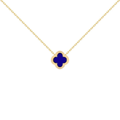 Gold-plated Silver  CZ Blue Lapis Clover Kiss Charm Necklace 18" - 8-19-2910