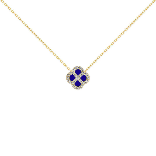 Gold-plated Silver  CZ Blue Lapis Clover Kiss Charm Necklace 18" - 8-19-2910