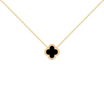 Gold-plated Silver  CZ Onyx Clover Kiss Charm Necklace 16-18" - 8-19-2920