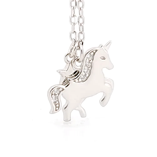 Silver  CZ Unicorn Star Charm Adjustable Necklace 17" to 18" - 8-19-6034