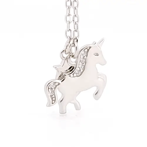 Silver  CZ Unicorn Star Charm Adjustable Necklace 17" to 18" - 8-19-6034