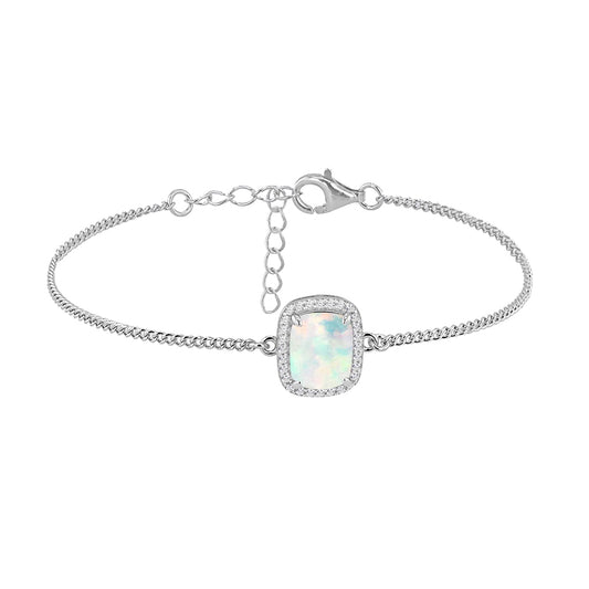 Silver  Aurora Borealis Rectangular Opal CZ Halo Bracelet 6-7.5" - 8-20-0280