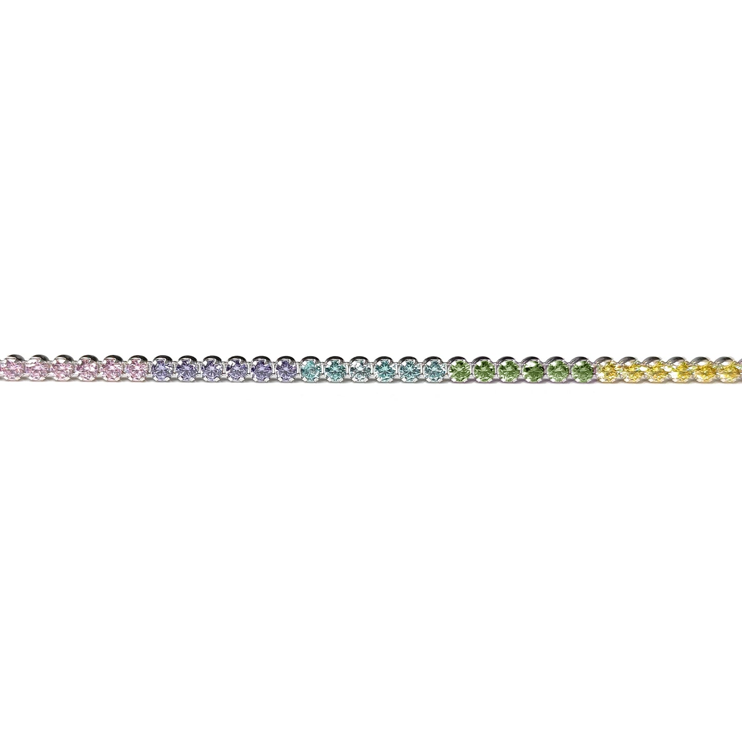 Silver  CZ Pastel Rainbow Eternity Tennis Bracelet 7.5" 19cm - 8-29-0242-Pastel