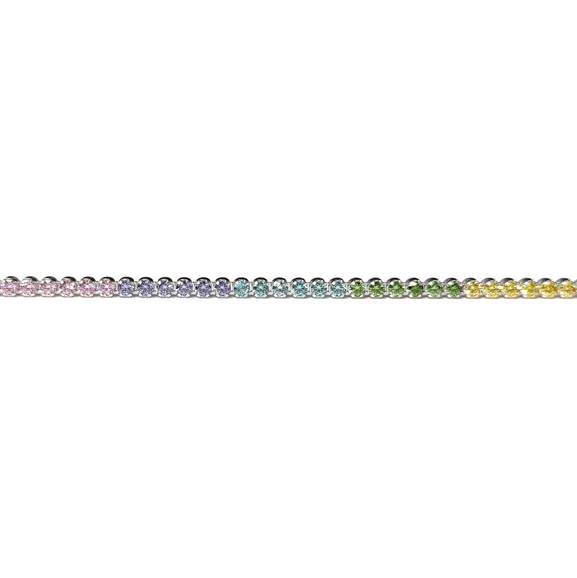 Silver  CZ Pastel Rainbow Eternity Tennis Bracelet 7.5" 19cm - 8-29-0242-Pastel