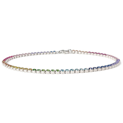 Silver  Multi Colour CZ Rainbow Eternity Tennis Bracelet 7.5" 19cm - 8-29-0242