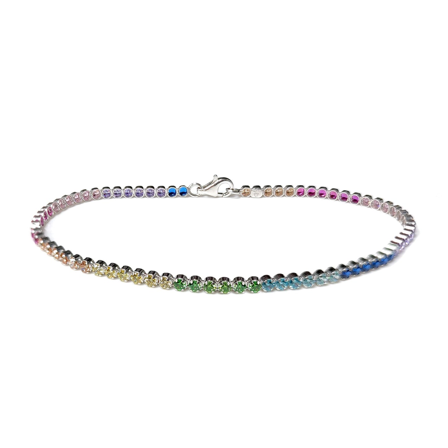 Silver  Multi Colour CZ Rainbow Eternity Tennis Bracelet 7.5" 19cm - 8-29-0242