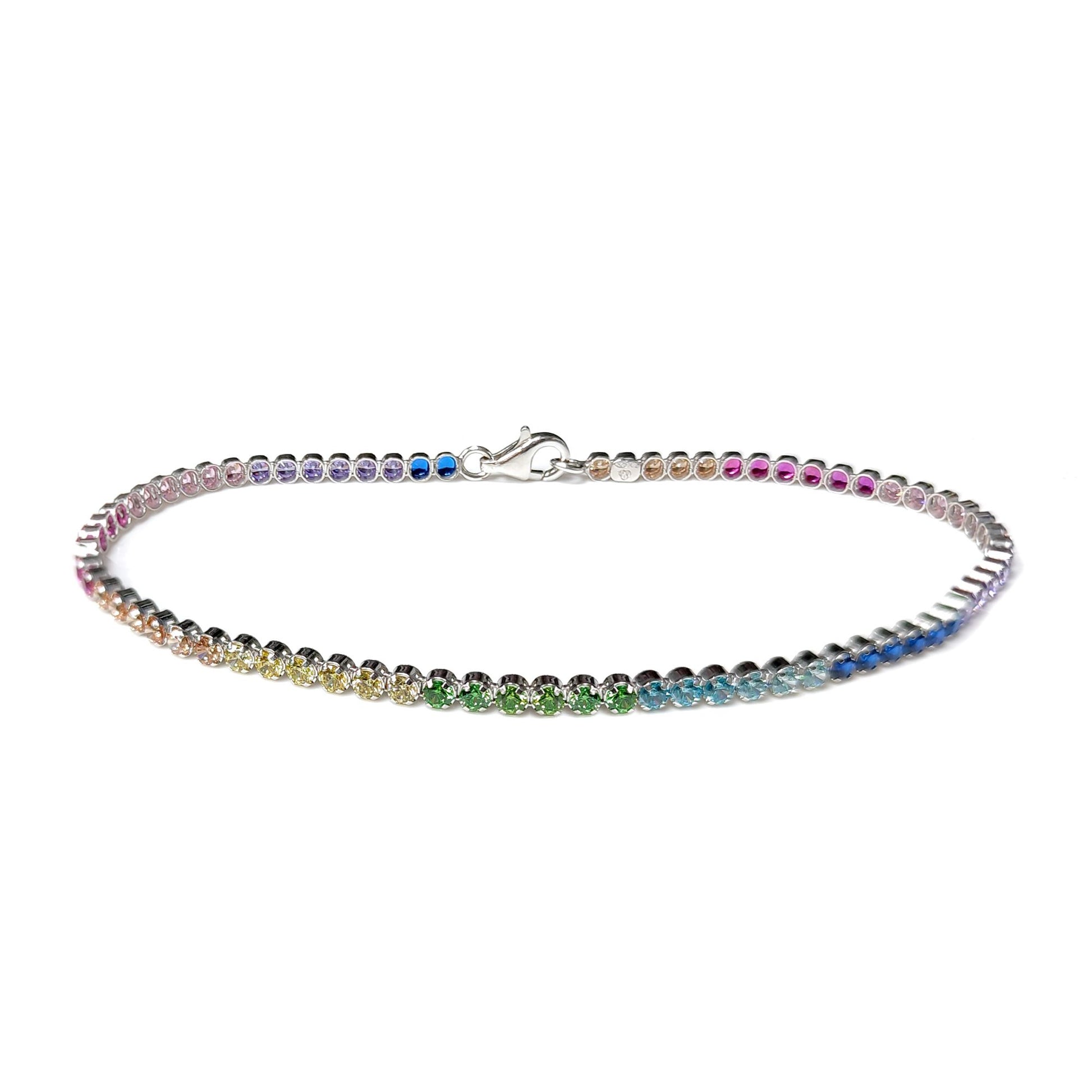 Silver  Multi Colour CZ Rainbow Eternity Tennis Bracelet 7.5" 19cm - 8-29-0242