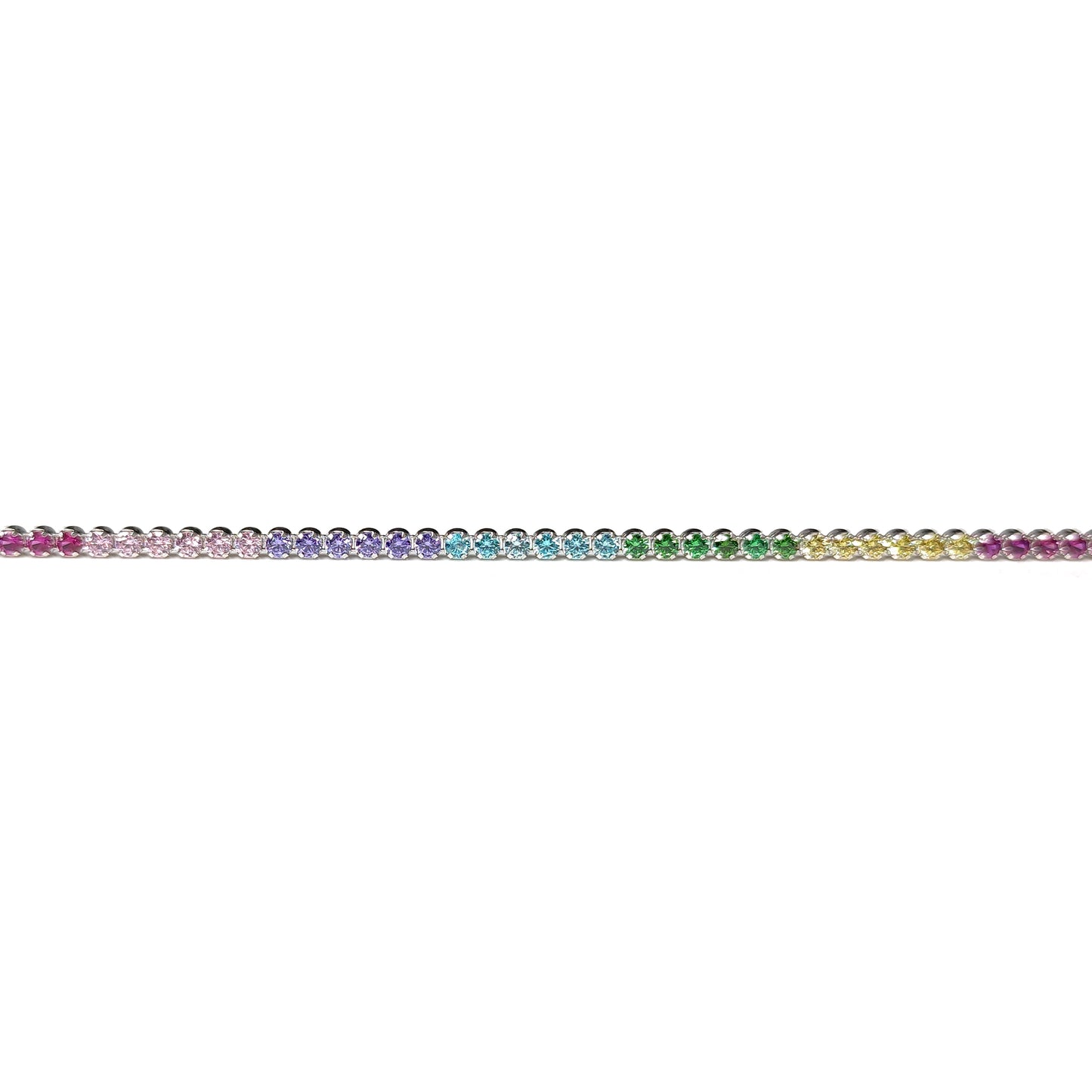 Silver  Multi Colour CZ Rainbow Eternity Tennis Bracelet 7-8" - 8-29-1503