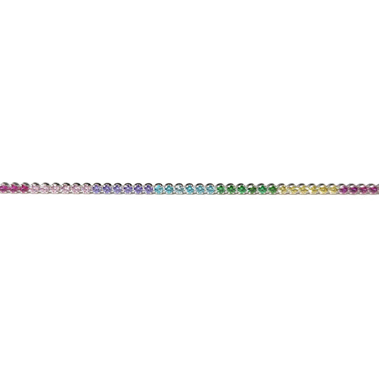 Silver  Multi Colour CZ Rainbow Eternity Tennis Bracelet 7-8" - 8-29-1503