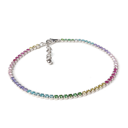 Silver  Multi Colour CZ Rainbow Eternity Tennis Bracelet 7-8" - 8-29-1503