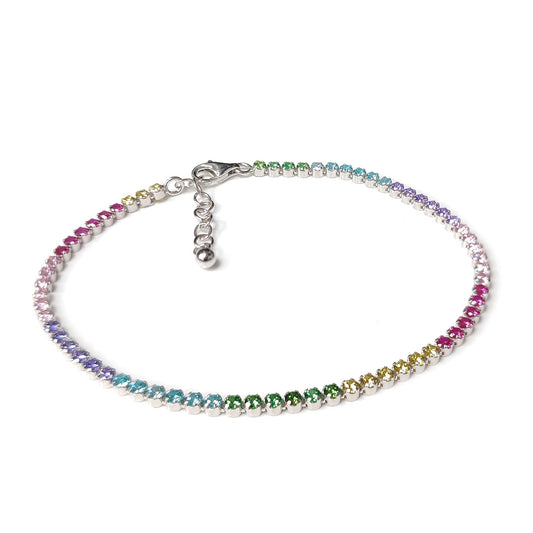 Silver  Multi Colour CZ Rainbow Eternity Tennis Bracelet 7-8" - 8-29-1503