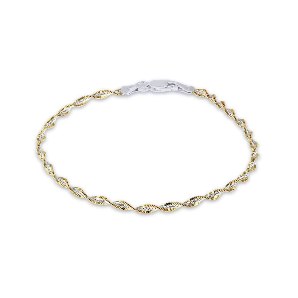 Silver  2 Tone Twist Herringbone 2.2mm Chain Bracelet 7.5" 19.5cm - 8-29-2302
