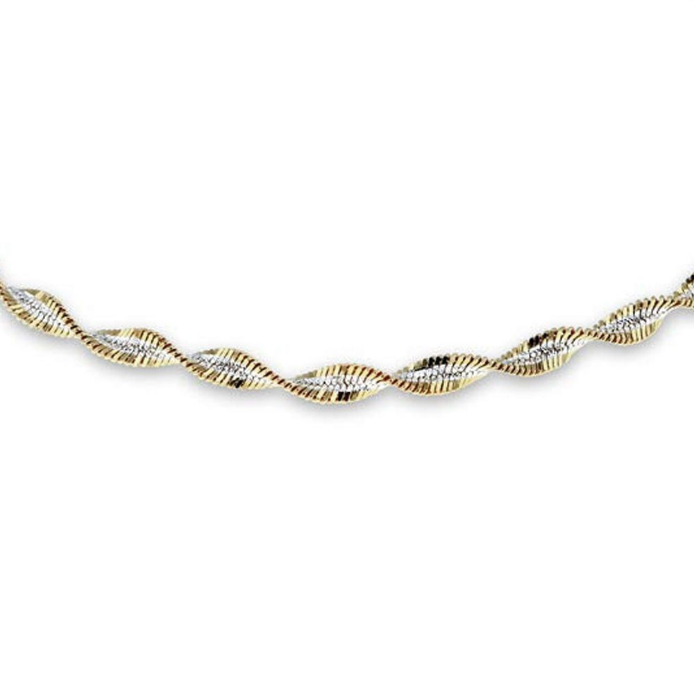 Silver  2 Tone Twist Herringbone 2.2mm Chain Bracelet 7.5" 19.5cm - 8-29-2302