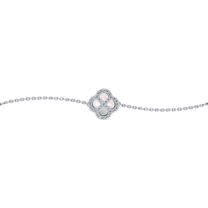 Silver  CZ Mother of Pearl Clover Kiss Charm Bracelet 6-7.5" - 8-29-2672