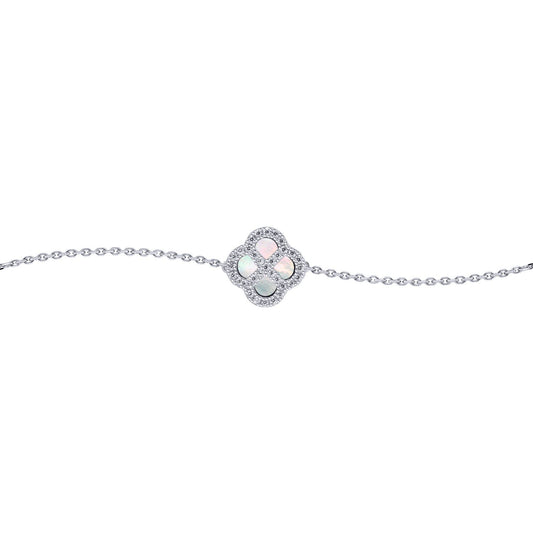 Silver CZ Mother of Pearl Clover Kiss Charm Bracelet 6-7.5" - 8-29-2672