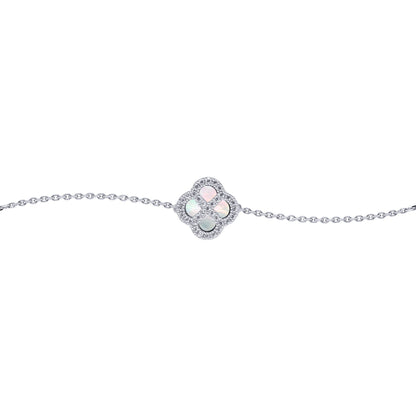 Silver  CZ Mother of Pearl Clover Kiss Charm Bracelet 6-7.5" - 8-29-2672