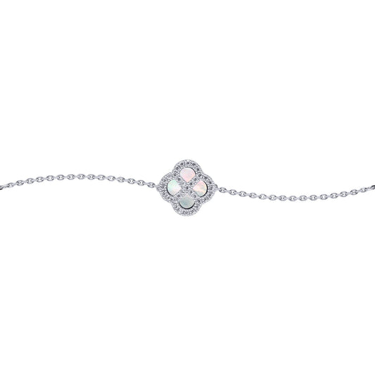 Silver  CZ Mother of Pearl Clover Kiss Charm Bracelet 6-7.5" - 8-29-2672