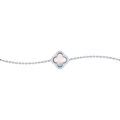 Silver  CZ Mother of Pearl Clover Kiss Charm Bracelet 6-7.5" - 8-29-2672