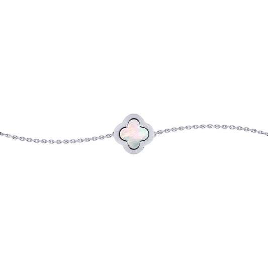 Silver  CZ Mother of Pearl Clover Kiss Charm Bracelet 6-7.5" - 8-29-2672