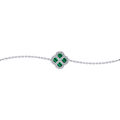 Silver  CZ Malachite Clover Kiss Charm Bracelet 6-7.5" - 8-29-2682