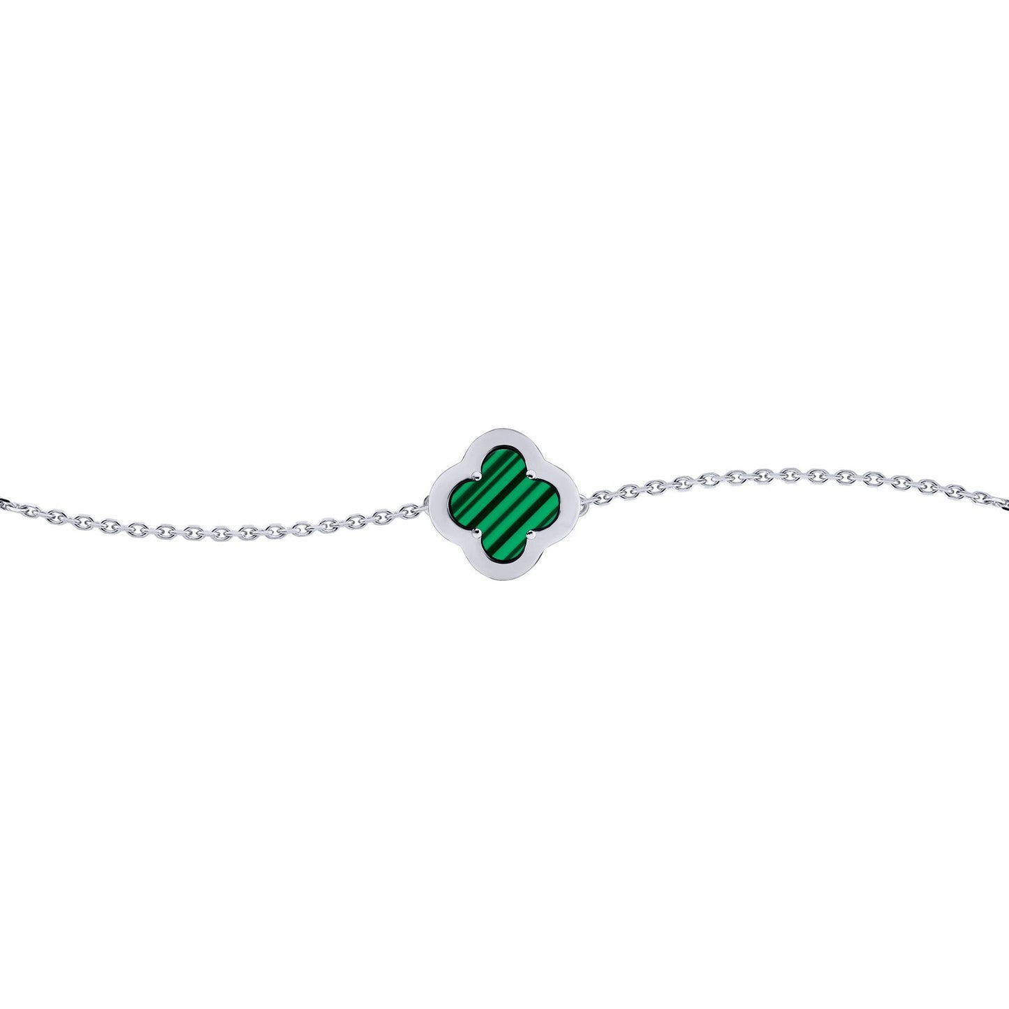 Silver  CZ Malachite Clover Kiss Charm Bracelet 6-7.5" - 8-29-2682