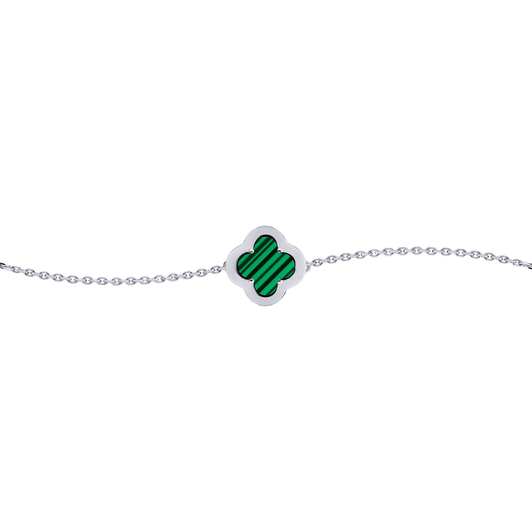 Silver  CZ Malachite Clover Kiss Charm Bracelet 6-7.5" - 8-29-2682