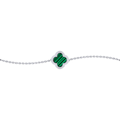 Silver  CZ Malachite Clover Kiss Charm Bracelet 6-7.5" - 8-29-2682