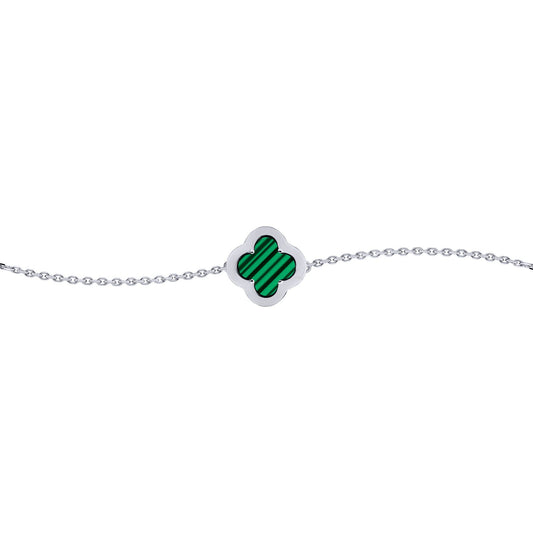 Silver  CZ Malachite Clover Kiss Charm Bracelet 6-7.5" - 8-29-2682