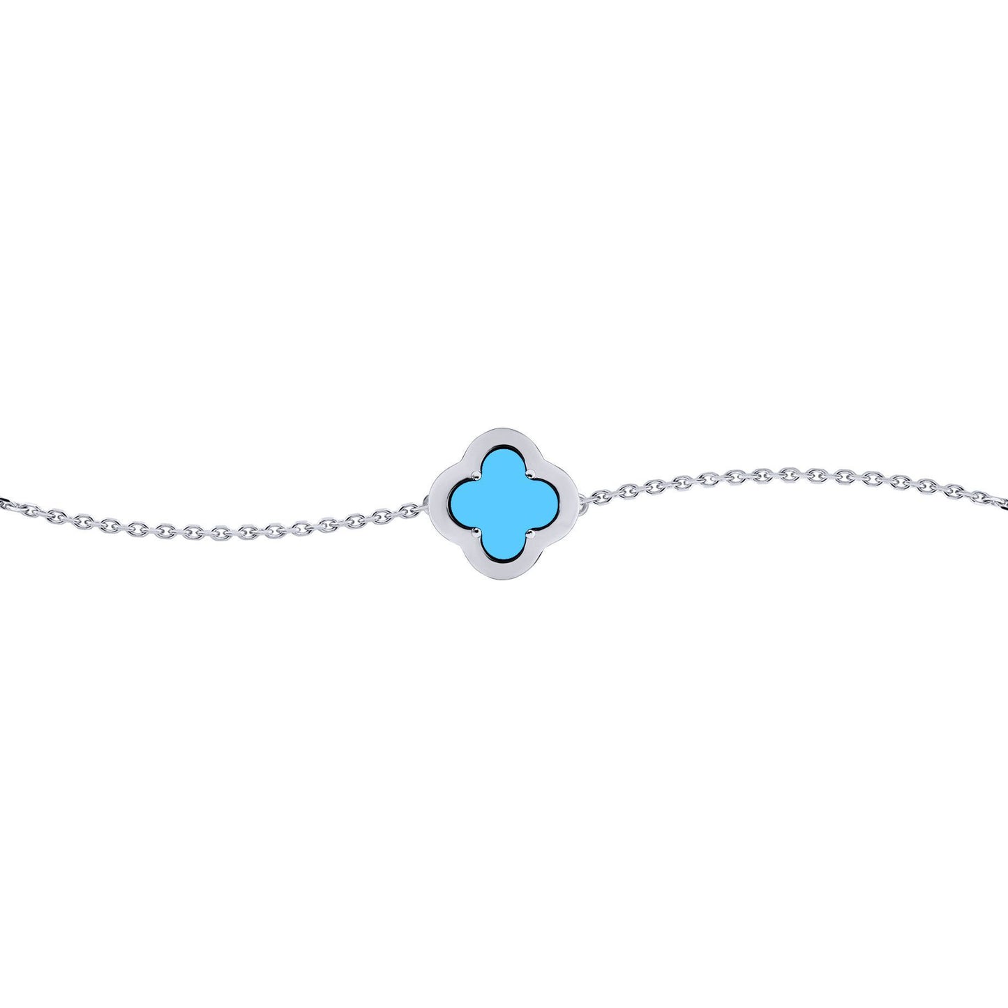 Silver  CZ Turquoise Clover Kiss Charm Bracelet 6-7.5" - 8-29-2692