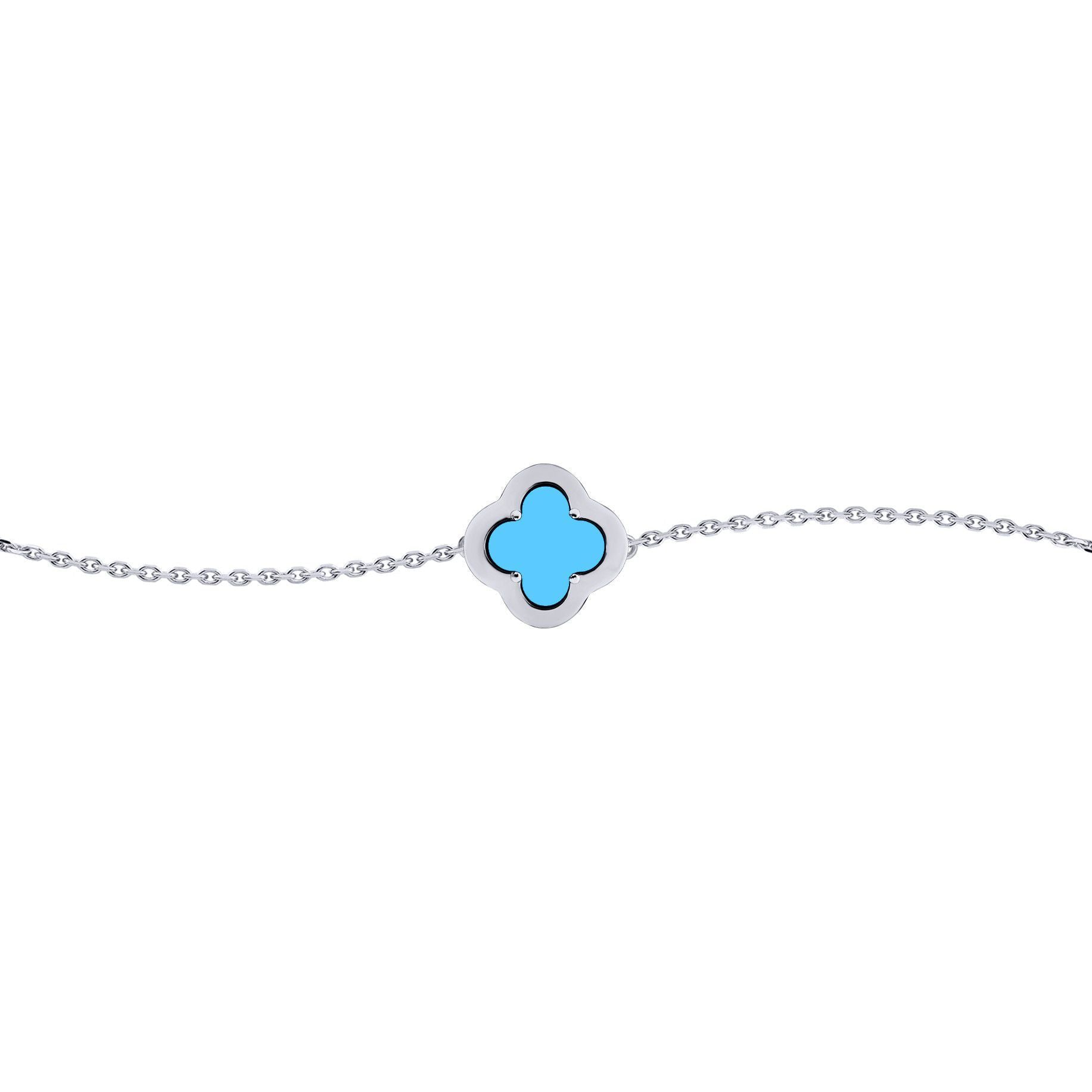 Silver  CZ Turquoise Clover Kiss Charm Bracelet 6-7.5" - 8-29-2692