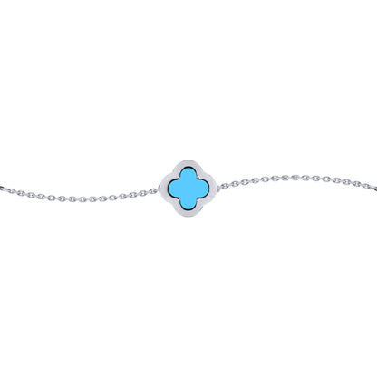 Silver  CZ Turquoise Clover Kiss Charm Bracelet 6-7.5" - 8-29-2692