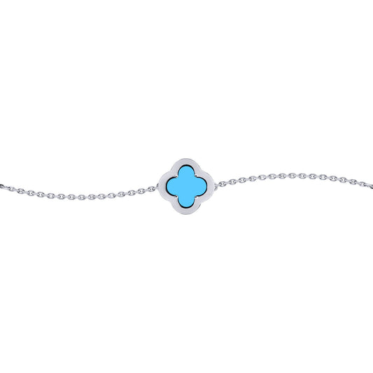 Silver  CZ Turquoise Clover Kiss Charm Bracelet 6-7.5" - 8-29-2692